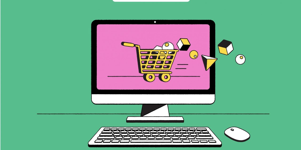 The header image is an illustration of a computer with a shopping cart on the screen.