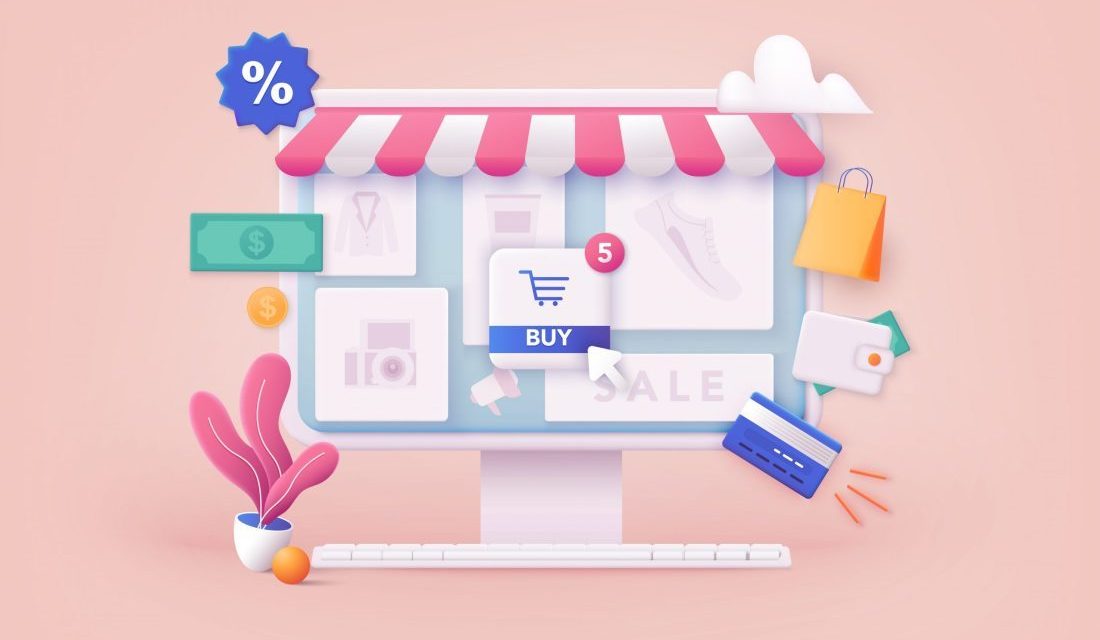 The header image shows a computer screen with online shopping icons.