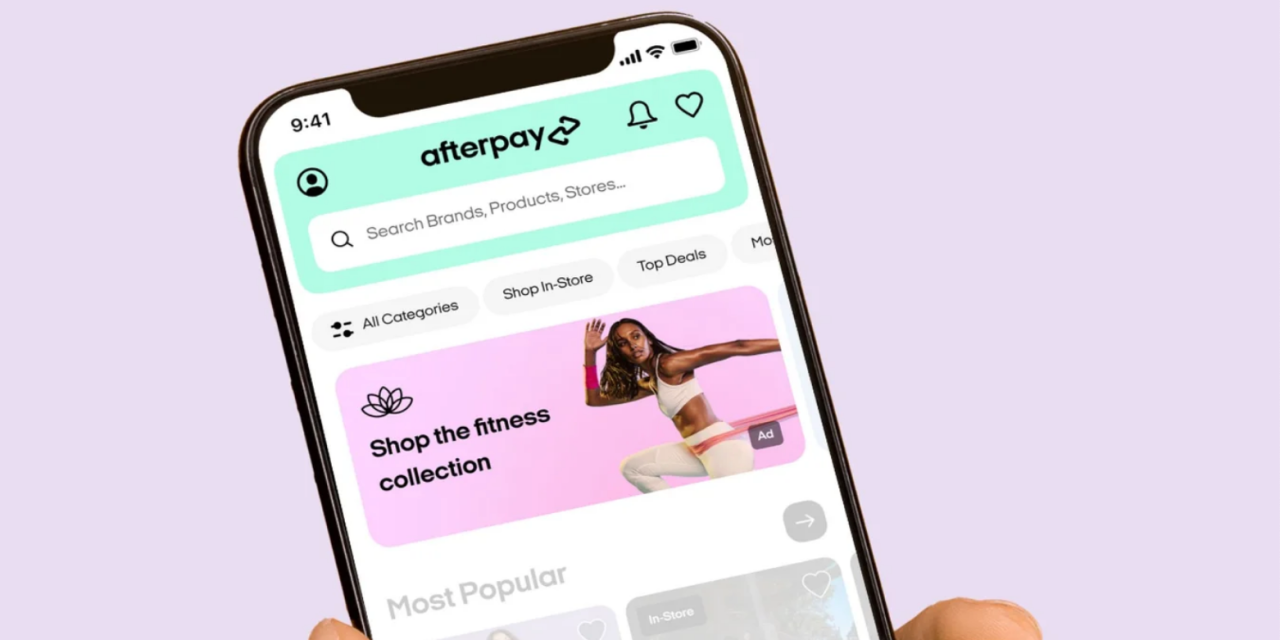 The header image shows the Afterpay app open on someone's phone.