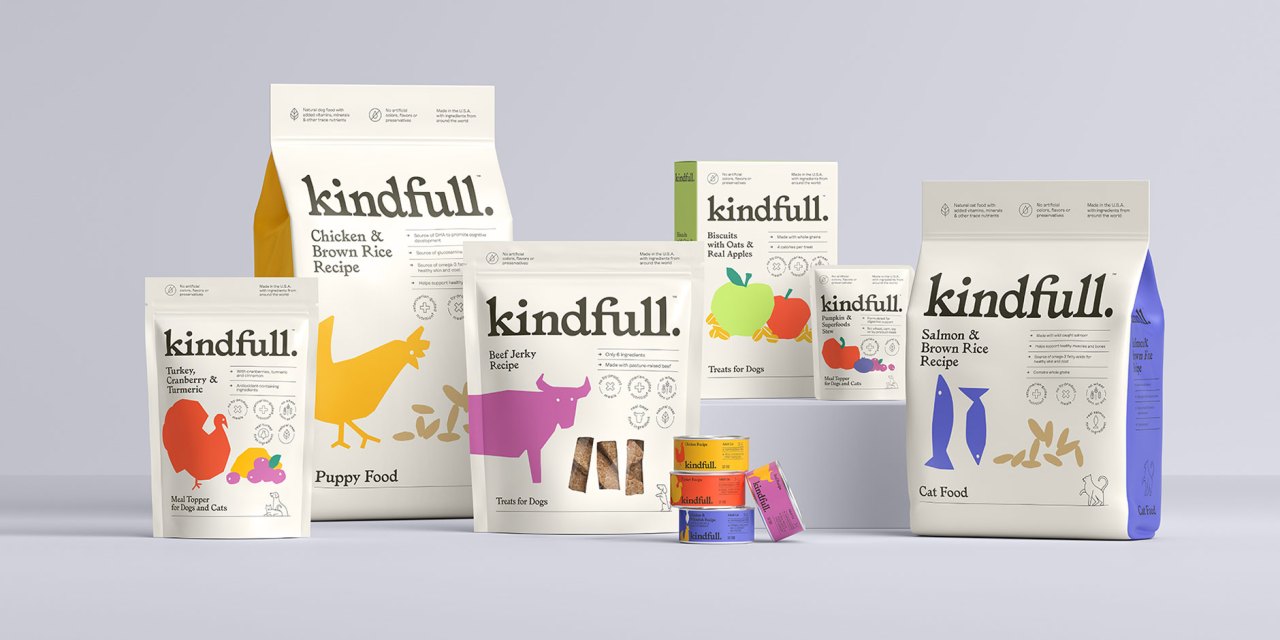 The header image features a product lineup from the Kindfull pet food brand.
