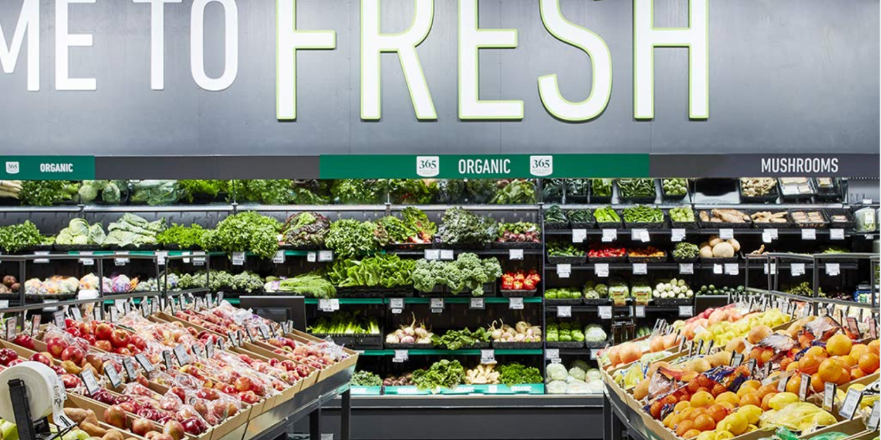 The header image shows a photograph of a produce section in a supermarket.