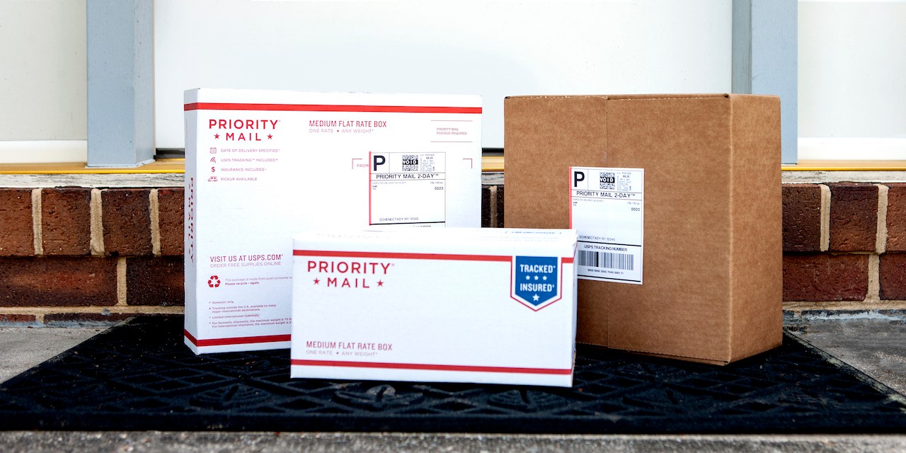 Photograph of USPS packages.