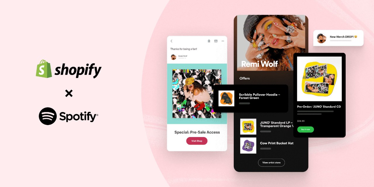 Shopify x Spotify photo displaying both apps