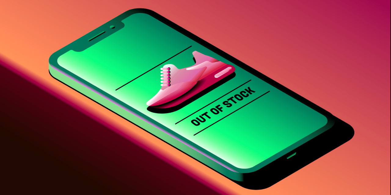 Sneaker listed as out of stock on a shopping website