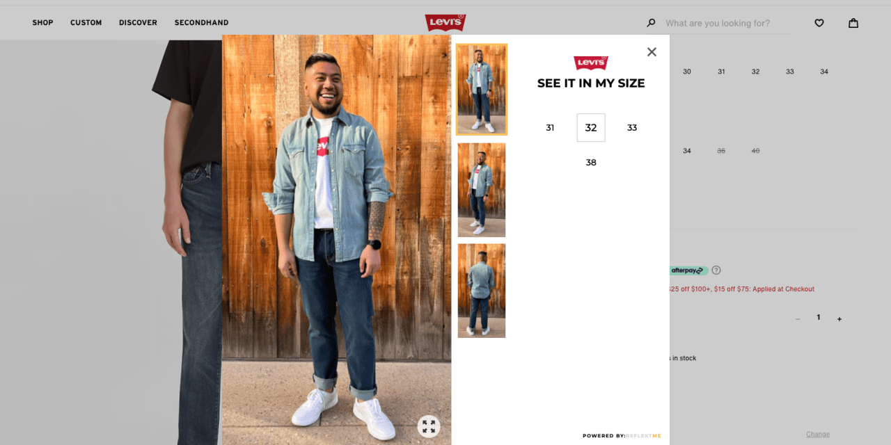 Example of Levi's new see it in my size feature