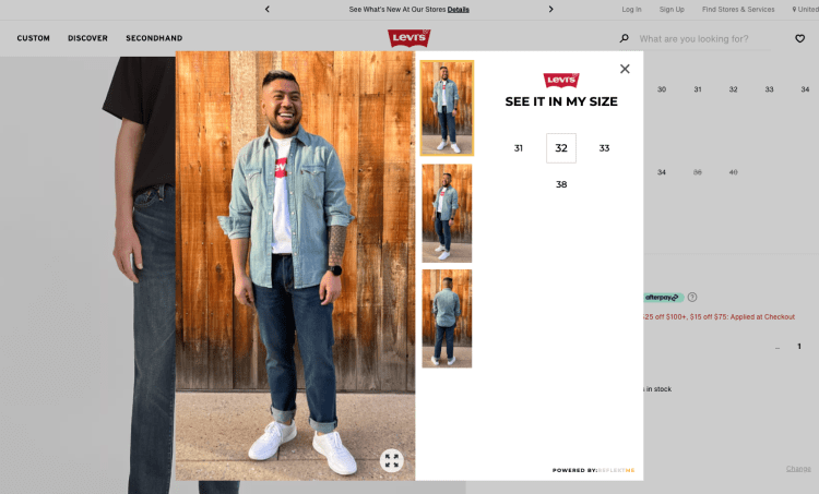 Example of Levi's new see it in my size feature
