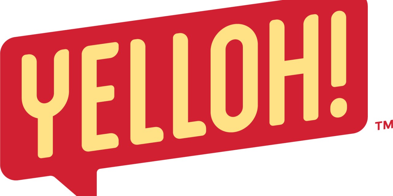 Yelloh! Logo in yellow font on red background