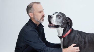 Bark CEO Matt Meeker with his dog Hugo