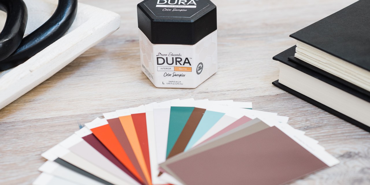 A fan of colorful paint chips from Dura