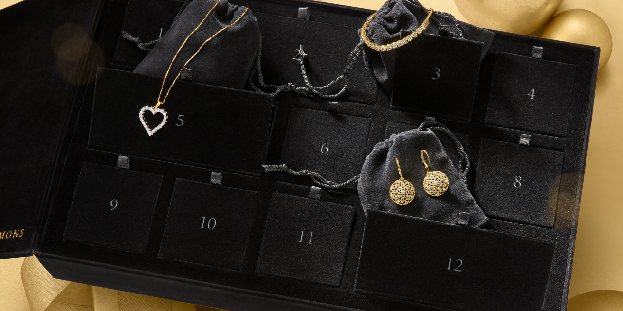 a box of diamond jewelry presented as an advent calendar