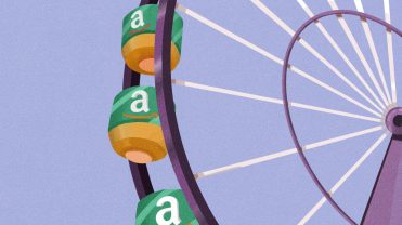 An Amazon-branded Ferris Wheel on a purple background