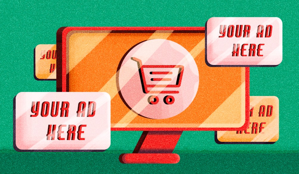 Computer screen with various "your ad here boxes" scattered around the corners of the screen