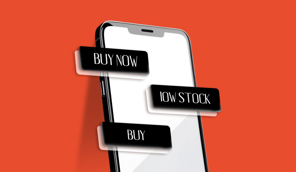 Mobile phone with various push notifications popping out like "buy now" and "low stock"
