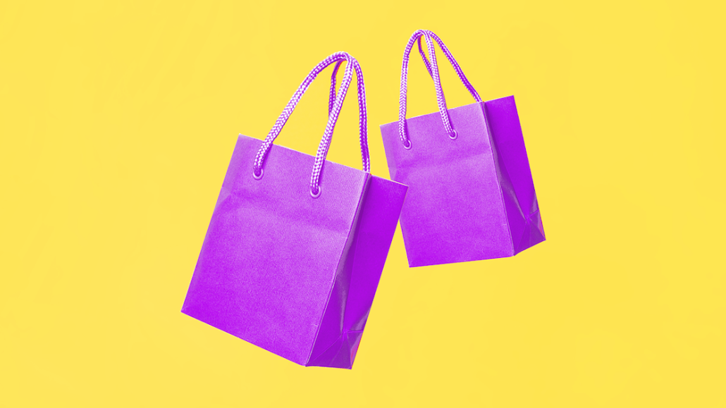 Illustration of two paper shopping bags.